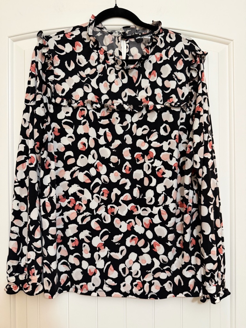 Karl Lagerfeld Black/white/Coral/Pink Blouse Ruffle Yoke & Neck XL